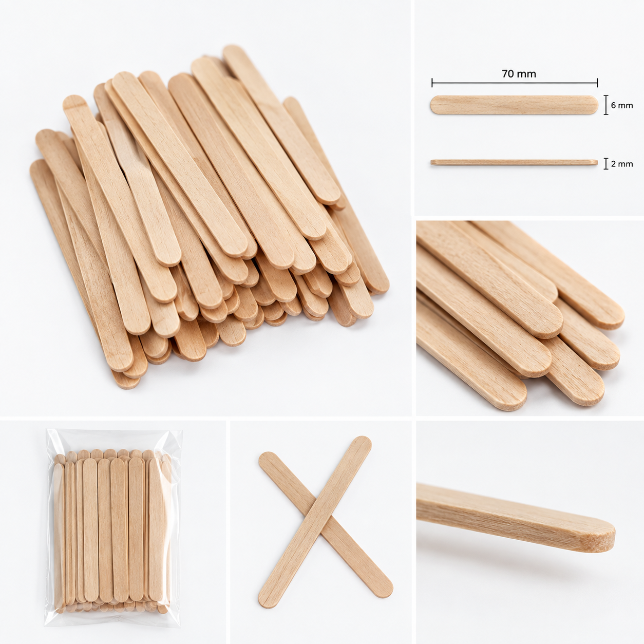 Drewniane szpatułki do depilacji POVE 100 szt. – 70 × 6 × 2 mm - obrazek 2